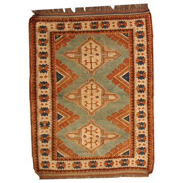 Consigned, Hand Made Vintage Caucasian Kazak Rug 4.2'x5.6', 1970