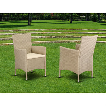 Set of 2 Chairs Outdoor-Furniture Wicker Patio Chair, Cream Finish