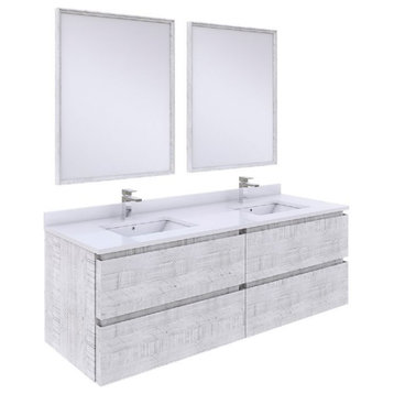 Fresca Formosa Modern 60" Rustic White Wall Hung Double Sink Vanity Set