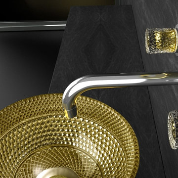 WS Bath Collections Ramada Lux Vessel Bathroom Sink in Crystal Gold 13.4"