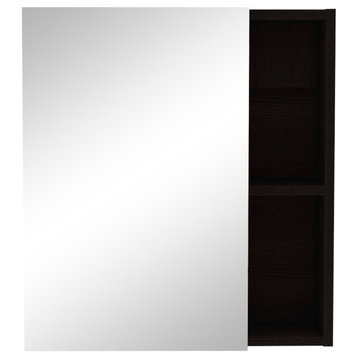 Lincoln Mirrored Medicine Cabinet with 3 Inner Shelves and 2 Open Shelves, Black