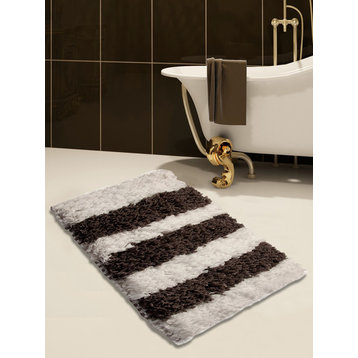 Bath Rug Polyester/Viscose/Cotton Hand Loom Woven, 34"x21", White and Gray
