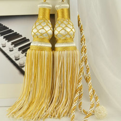 10 Colors QYM46 Polyester Curtain Tassel Tie Backs in Yellow in White Color - Window Treatment Accessories
