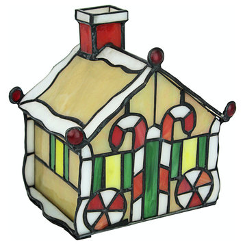 Christmas Gingerbread House Stained Glass Lamp Illuminated Sculpture