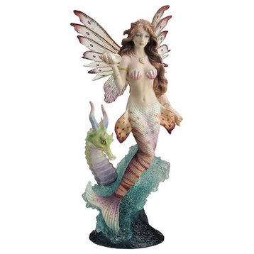 Echoes from the Sea - Mermaid with Seahorse Dragon Statue