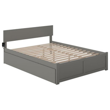 AFI Orlando Queen Solid Wood Platform Bed with Twin XL Trundle in Gray