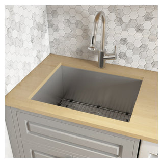 Pearlhaus Brushed Stainless Steel Double Door, Freestanding Cabinet with  Sink