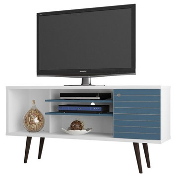 Manhattan Comfort Liberty Solid Wood TV Stand for TVs up to 50" in Aqua/White