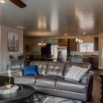 Living Room facing Kitchen and Dining Room