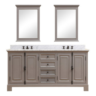 72" Grey Double Sink Bathroom Vanity With Matching Framed Mirrors And ...