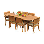 7-Piece Teak Dining Set, 94" Ext Oval, 6 Arbor Stacking Arm/Armless Chairs