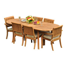 7-Piece Teak Dining Set, 94" Ext Oval, 6 Arbor Stacking Arm/Armless Chairs