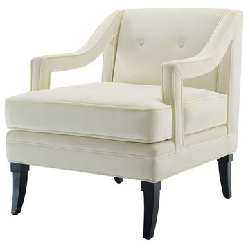 Modern Tufted Armchair Accent Chair, Velvet Ivory White