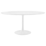 Lexmod - Lippa Round Wood Top Dining Table, White, 60" - Let modern inspiration flow while gathered around the Lippa 60" Round Dining Table. Perfect for entertaining family and friends or everyday dining, this pedestal table comfortably seats four. Its round tabletop is crafted with MDF with a high gloss finish and beveled edge for a contemporary yet timeless design. Embodying an iconic mid-century silhouette, this pedestal dining table floats on a sleek tapered metal pedestal base with a chip-resistant lacquered finish. Includes non-marking felt pad to protect flooring. Assembly required.