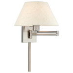 Livex Lighting - Livex Lighting Brushed Nickel 1-Light Swing Arm Wall Lamp - Add this versatile swing arm wall lamp bedside or above a favorite reading chair to enjoy more light where you need it. The brushed nickel finish is transitional while the oatmeal fabric shade offers subtle texture.
