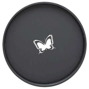 Kasualware 14" Round Serving Tray, Black Butterfly