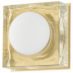 Hudson Valley - Mackay 1-Light Sconce, Aged Brass - Mackay's layering of materials is nothing short of stunning. An opal matte globe is nestled within a thick piece of clear cast glass and finished by a smooth metal backplate, elevating the simple square and circle geometry for a gorgeous wall sconce or flush mount installation.