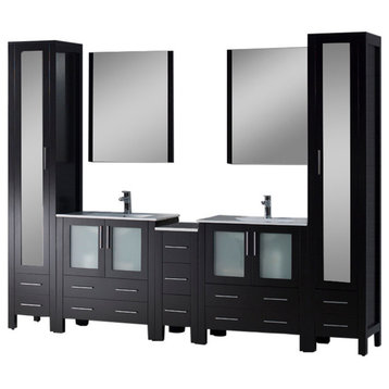 Sydney 102" Vanity Set With Mirror Linen Cabinet, Espresso