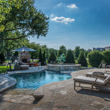 Freeform Pool with Hot Tub and Beach Entry