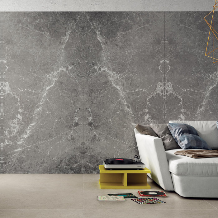 Blu Del Belgio is a large porcelain panel which is available for slabs up to 1200x2400mm in size. Open book effect available on special order.