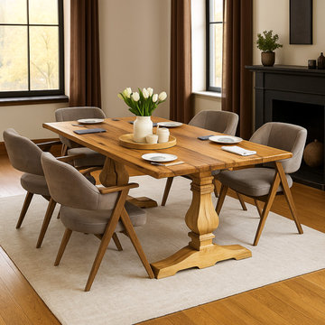 French Country Solid Wood Trestle Dining Room Revival