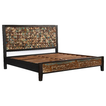 World Interiors Messina Teak Wood Platform King Bed in Multi-Color