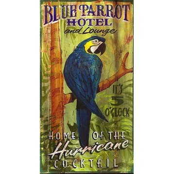 Blue Parrot Vintage Hotel And Cocktails Sign, 14x26