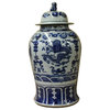 Chinese Blue & White Scenery Porcelain Large Temple General Jar Hcs4510