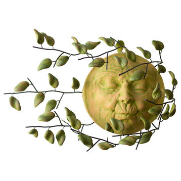 WALL HANGING WIND BLOWN SUN FACE WITH CLAY LEAVES