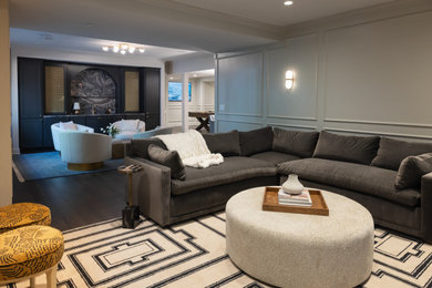 Example of a huge transitional basement design in Kansas City