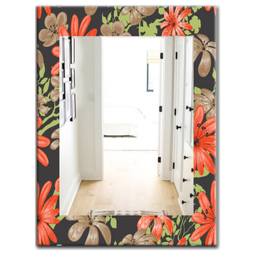 Designart Red And Brown Flowers With of Green Branches Frameless Wall Mirror, 28