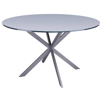 Kyros Modern Dining Table, Gray Powder Coated With Gray Tempered Glass Top