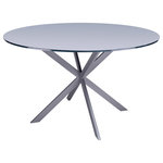 Dwellist - Kyros Modern Dining Table, Gray Powder Coated With Gray Tempered Glass Top - The Dwellist Kyro modern dining table features a stylish design that is sure to leave an impression at your next gathering. The Kyro's beautiful grey powder coated frame is novel, yet practical, assuring both style and durability. The Kyro's top is made of a study tempered glass that perfectly accents the frame and enhances the contemporary style of the piece. The Kyro is available in grey.