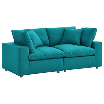 Modway Commix 2-Piece Fabric Down Filled Sectional Sofa Set in Teal