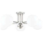 Mitzi - Mitzi H105605 Stella 5 Light 30"W Semi-Flush Ceiling Fixture - Polished Nickel - Features: Steel construction Frosted glass shades (5) 60 watt medium (E26) bulbs required (not included) UL listed for damp locations Covered by Mitzi&#39;s one (1) year limited manufacturer warranty Dimensions: Height: 10-1/2" Width: 30" Product Weight: 7 lbs Shade Height: 7" Shade Width: 7" Shade Depth: 7" Canopy Width: 5-1/2" Canopy Depth: 5-1/2" Electrical specifications: Max Wattage: 300 watts Number of Bulbs: 5 Watts Per Bulb: 60 watts Bulb Base: Medium (E26) Bulb Shape: A19 Voltage: 120 volts Bulbs Included: No