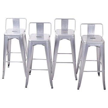 Low Back Indoor/Outdoor Stool, Set of 4, Silver, 24" Low Back