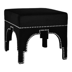 Worlds Away - Worlds Away Cole Velvet Ottoman with Nail Head Detail - Footstools And Ottomans