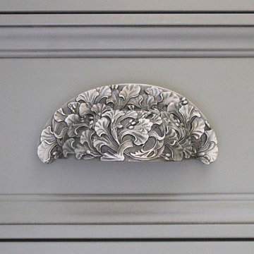 Florid Leaves Bin Pull on gray painted cabinet NHBP-802-AP