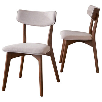 Mid-Century Modern Dining Chairs with Rubberwood 2-Pcs Set, Light Beige