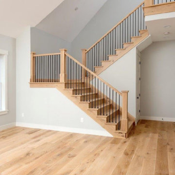Mission Style Wooden Staircase with Iron Balusters