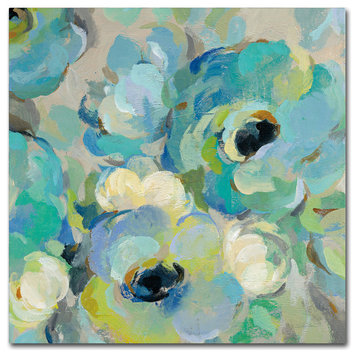 Silvia Vassileva 'Fresh Teal Flowers III' Canvas Art, 24x24