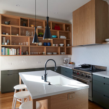 Modern Kitchen with White Kitchen Tile Backsplash
