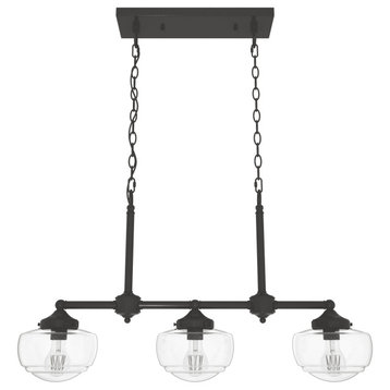 Hunter Saddle Creek Clear Seeded Glass 3-Light Linear Chandelier in Noble Bron