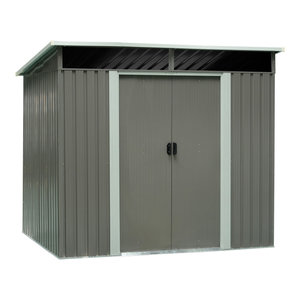 Outsunny 7 x 4 Outdoor Metal Garden Storage Shed with Sloped Roof Gray//White