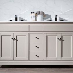 59 inch Transitional Grey Finish Double Bathroom Vanity Quartz Top - Bathroom Vanities And Sink Consoles