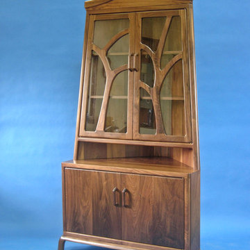 walnut buffet with tapered and angled hutch