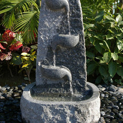 Solid Modern Stone Fountains crafted from Granite - Moxie Falls - Outdoor Fountains And Ponds