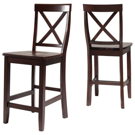 X-Back Barstool, 24" Seat Height, Set of 2, Vintage Mahogany