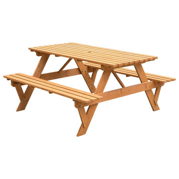 Classic Outdoor Picnic Dining Table, Composed Hardwood Construction, Stained