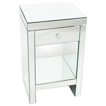 26 Inch Beveled Mirror Chest With 1 Drawer, Silver